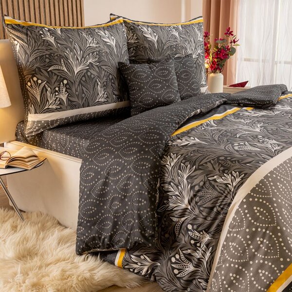 Set lenjerii de pat pentru familii din microfibră GRACIOSA maro, cu cearceafuri și fețe de pernuțe