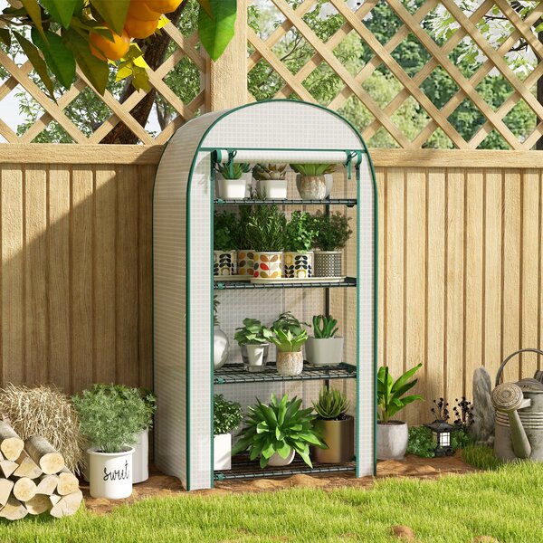 Outsunny Sera de Gradina cu Rafturi din Metal si Copertina din PE, Sera pentre Legume cu Usa Rulou 80x49x160cm, Verde | Aosom Romania