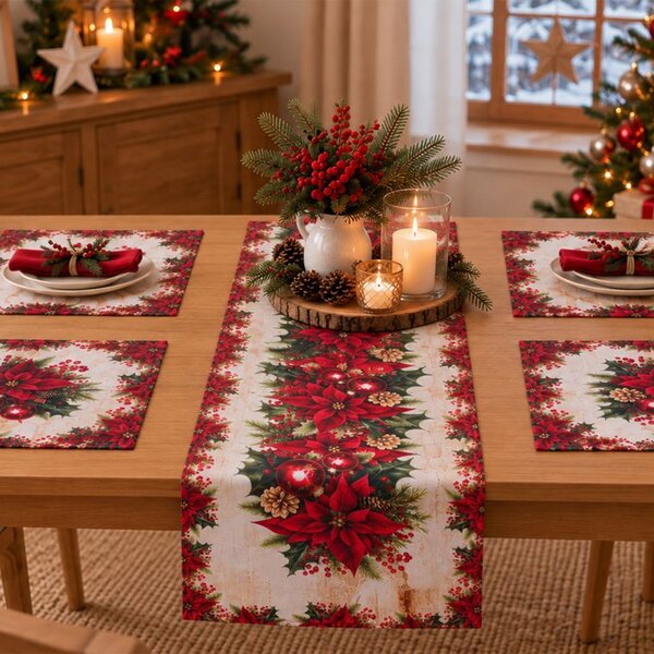 Set de 4 buc. suporturi de masă și un napron cu tratament de teflon CHRISTMAS STAR
