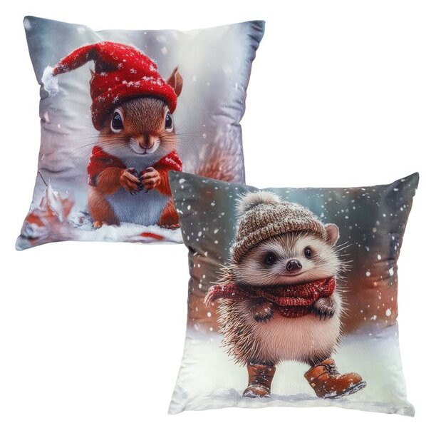 Set de 2 fețe pernuțe VEVERIȚĂ și ARICI 40 x 40 cm