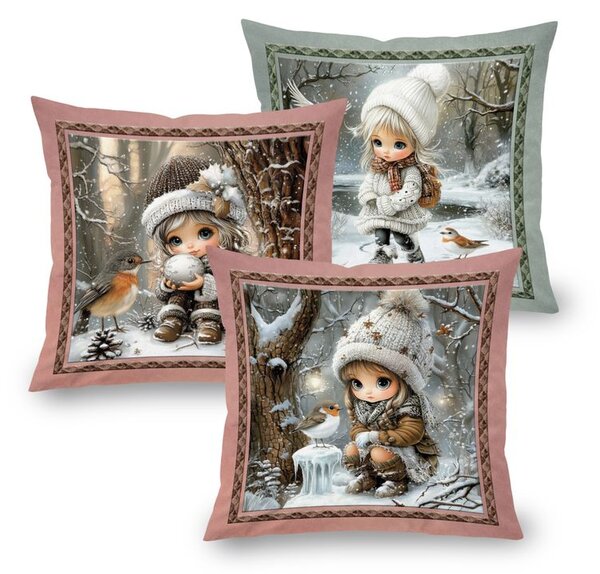Set de 3 fețe pernuțe WINTER GIRLS 45 x 45 cm