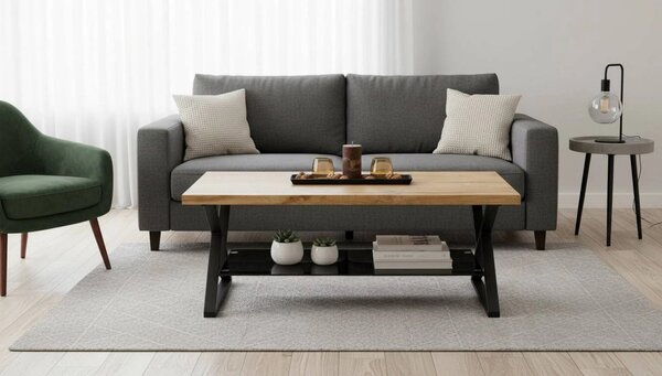 Masuta cafea XENA, negru/stejar natural, 110x60x45 cm
