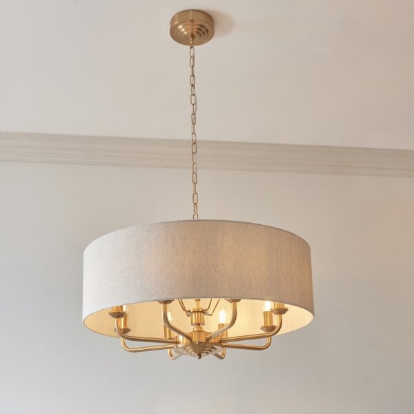Endon 110727 - Candelabru cu lanț HIGHCLERE, 8xE14/40W/230V, bej/alamă, diam. 70 cm