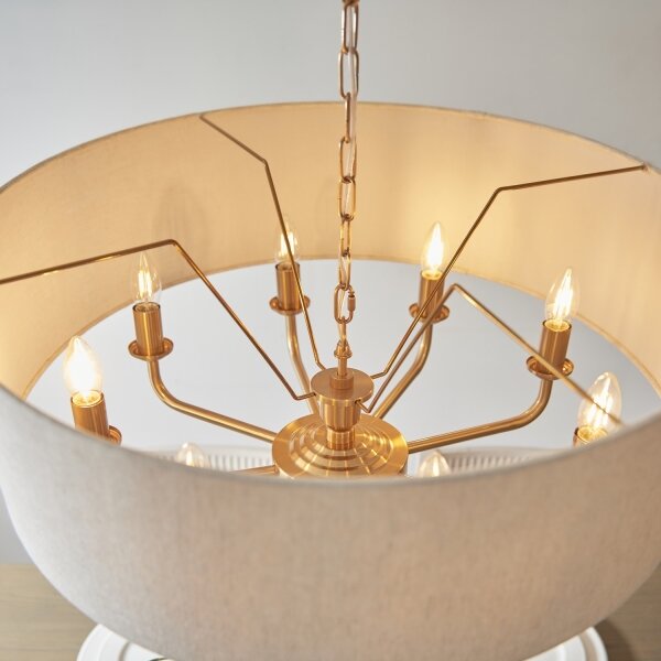 Endon 110727 - Candelabru cu lanț HIGHCLERE, 8xE14/40W/230V, bej/alamă, diam. 70 cm
