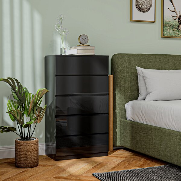 HOMCOM Comodă cu 5 Sertare din Lemn, pentru Dormitor, Design Modern și Multifuncțional, 55x34x100 cm, Negru | Aosom Romania