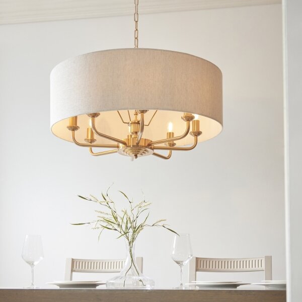 Endon 110727 - Candelabru cu lanț HIGHCLERE, 8xE14/40W/230V, bej/alamă, diam. 70 cm