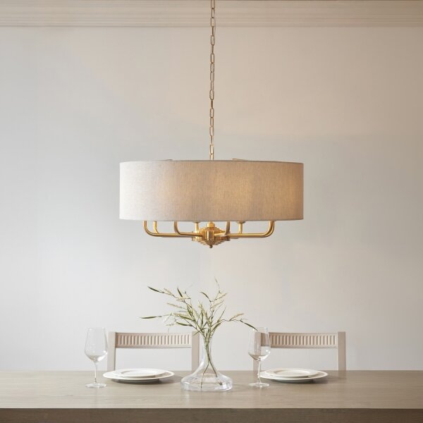 Endon 110727 - Candelabru cu lanț HIGHCLERE, 8xE14/40W/230V, bej/alamă, diam. 70 cm