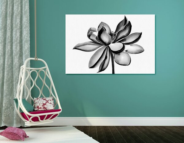 Tablou floare de lotus acuarele alb-negru