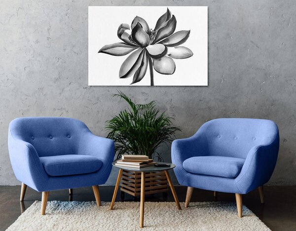 Tablou floare de lotus acuarele alb-negru