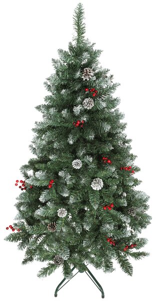 HOMCOM Brad de Crăciun Înnzăpezit Înalt de 150 cm cu 398 Ramuri, Brad Artificial de Interior cu Conuri și Boabe Roșii Decorative, Bază Metalică, Verde | Aosom Romania