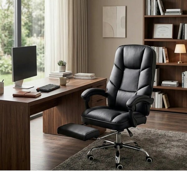 Scaun de birou ALVIN, negru, piele ecologica, 66x70x118/125 cm