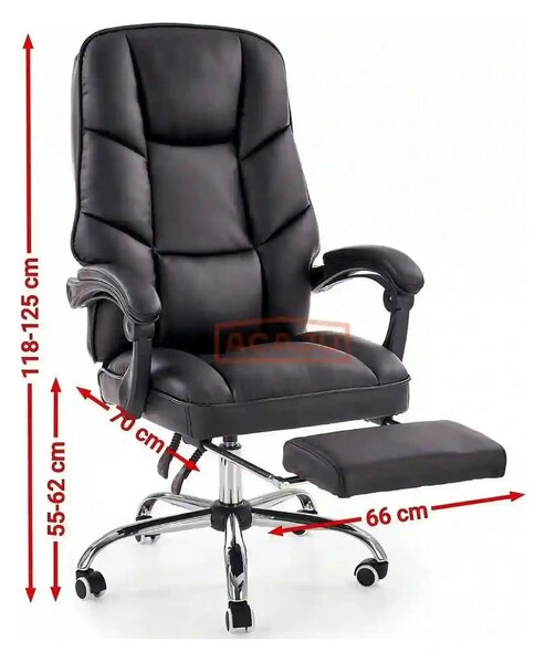Scaun de birou ALVIN, negru, piele ecologica, 66x70x118/125 cm