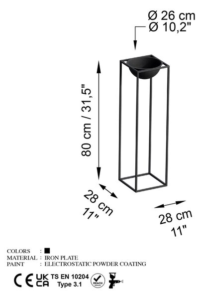 Ghiveci decorativ GED020 Negru 28x80x28 cm