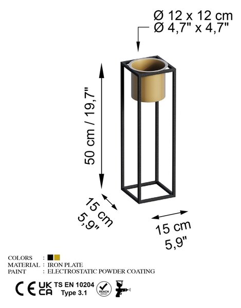 Ghiveci decorativ GED023A Auriu 15x50x15 cm