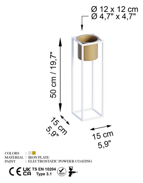Ghiveci decorativ GED023C Auriu 15x50x15 cm