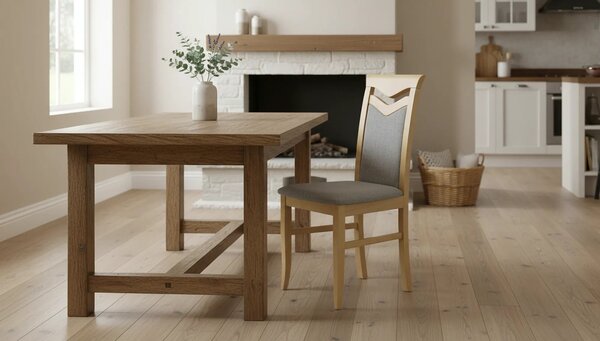Scaun CITRONE, gri/stejar honey, stofa clasica/lemn de fag, 44X53X96 C