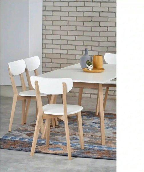Scaun BUGGI, alb/stejar, lemn de fag, 45X50X81 CM