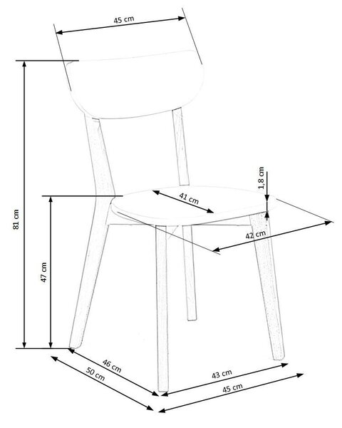 Scaun BUGGI, alb/stejar, lemn de fag, 45X50X81 CM