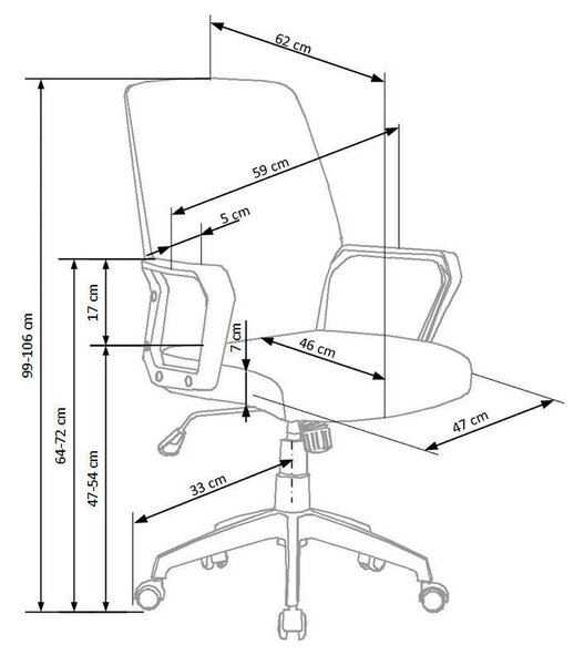 Scaun de birou SPIN 2, grej/alb, stofa clasica/metal, 59x62x99/106 cm