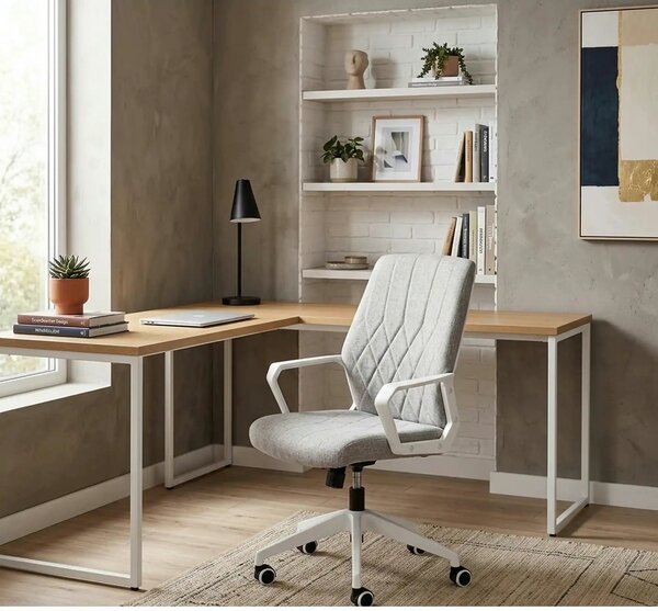 Scaun de birou SPIN 2, grej/alb, stofa clasica/metal, 59x62x99/106 cm
