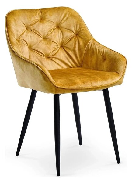 Scaun tapitat K418, galben mustar/negru, stofa clasica/metal, 56x65x81