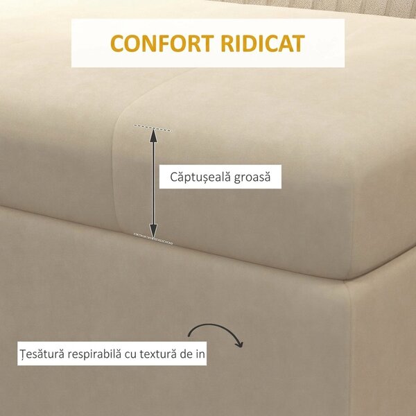 HOMCOM Bancă de Depozitare Rectangulară cu Șezut Căptușit și Picioare din Oțel, 110x44x49 cm, Bej | Aosom Romania
