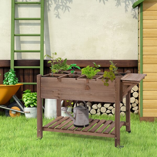 Outsunny Raised Garden Bed Planter Box w/ 8 Grow Grids, Storage Shelf & Lockable Wheels | Aosom Romania