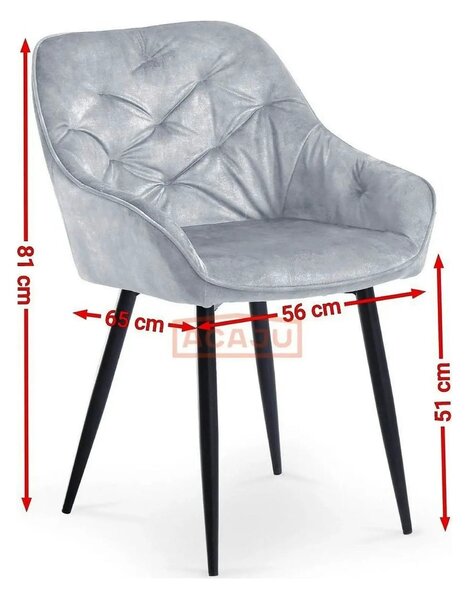 Scaun tapitat K418, gri/negru, stofa clasica/metal, 56x65x81 cm