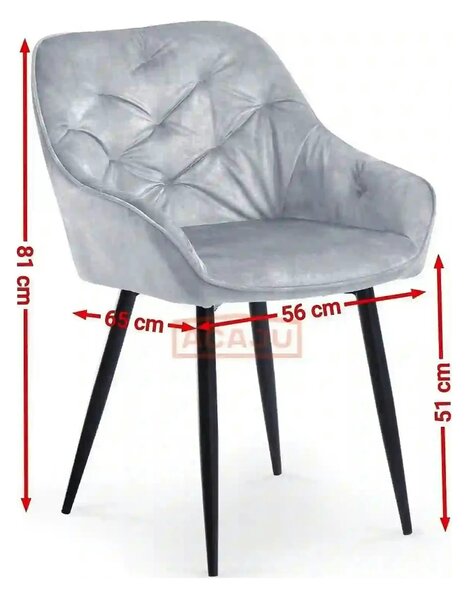 Scaun tapitat K418, galben mustar/negru, stofa clasica/metal, 56x65x81