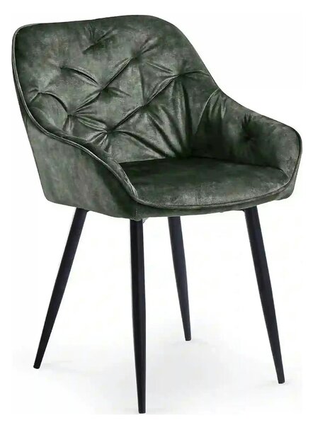 Scaun tapitat K418, verde/negru, stofa clasica/metal, 56x65x81 cm