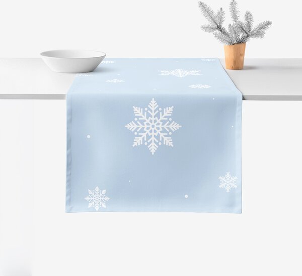 Goldea napron de masă de crăciun 100% bumbac - fulgi pe albastru 35x120 cm