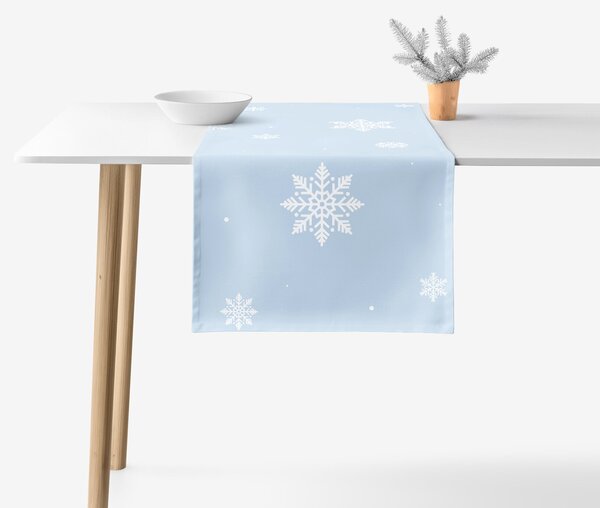 Goldea napron de masă de crăciun 100% bumbac - fulgi pe albastru 35x120 cm