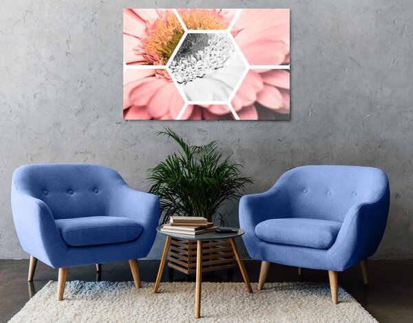 Tablou gerbera în hexagon