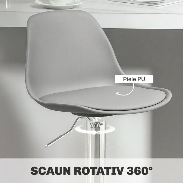 Homcom Set 2 Scaune Bar – Reglabile, Cu Spatar si Pivotante | Aosom Romania