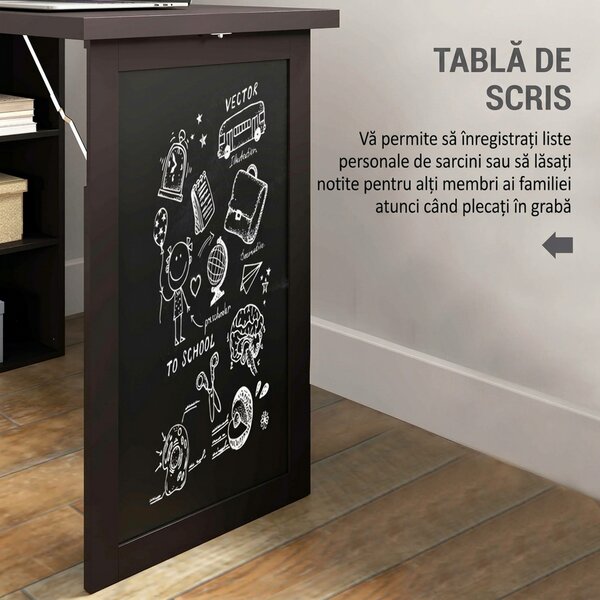 HOMCOM Birou Modern Pliabil cu Bibliotecă și Tablă, din Lemn și Metal, 98x51x153 cm, Maro | Aosom Romania
