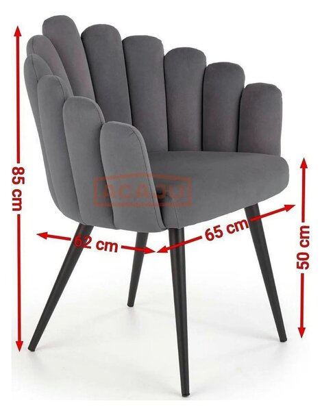 Scaun modern tapitat K410, roz/negru, stofa catifelat/metal, 65x62x85