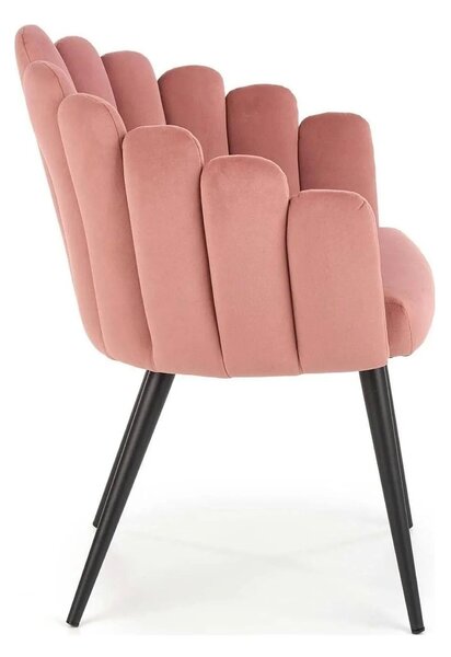 Scaun modern tapitat K410, roz/negru, stofa catifelat/metal, 65x62x85