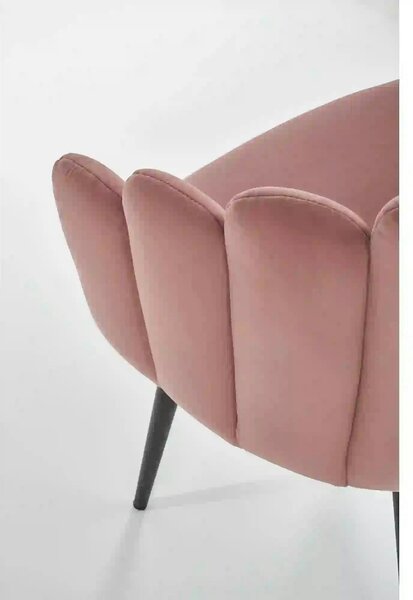Scaun modern tapitat K410, roz/negru, stofa catifelat/metal, 65x62x85