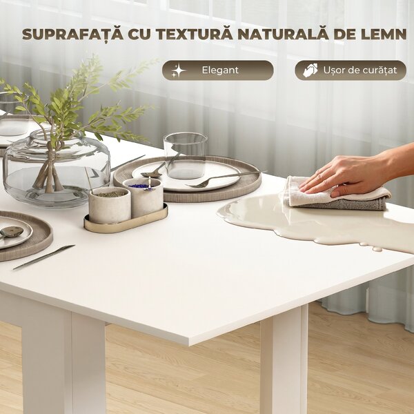 HOMCOM Masă extensibilă 140-180x80cm, albă, pentru 6-8 persoane, pentru spații mici | Aosom Romania