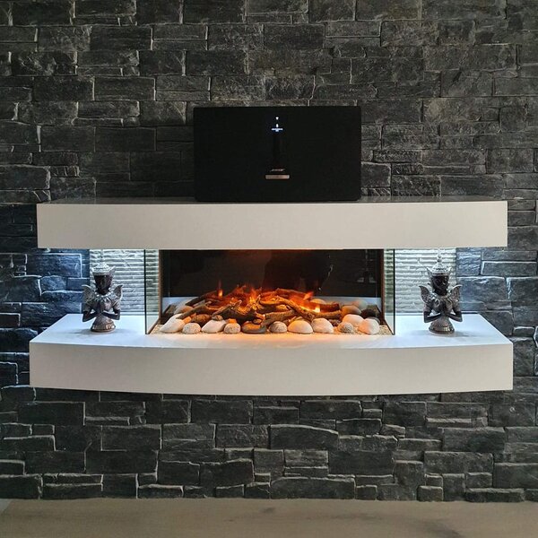 Semineu electric 3D ElectricSun Paula alb mediu, cu sunet, 10 culori, Wi-Fi cu APP internet, L120xH46x31cm