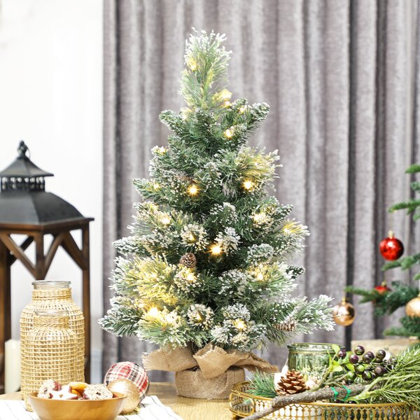 HOMCOM Pom de Crăciun Miniatural Pre-luminat 60 cm, Pom de Crăciun cu Zăpadă | Aosom Romania
