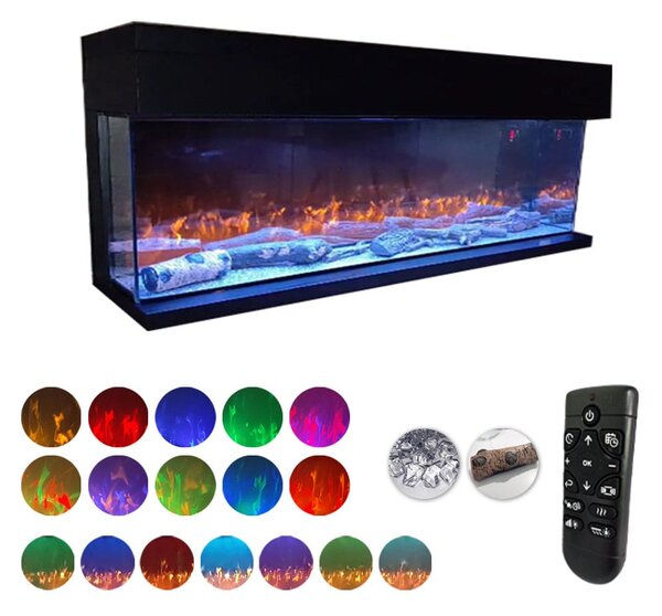 Semineu electric 3 laturi ElectricSun VISTA Mediu, pe perete, podea sau incorporabil, cu sunet, 10 culori, L153xH50cm (Resigilat)