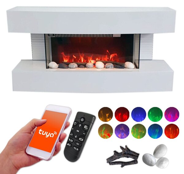 Semineu electric 3D ElectricSun Paula alb mic, cu sunet, 10 culori, Wi-Fi cu APP internet L81xH41x22cm