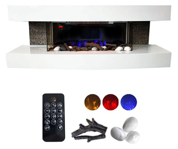 Semineu electric 3D ElectricSun Paula alb mediu, cu sunet, 10 culori, Wi-Fi cu APP internet, L120xH46x31cm