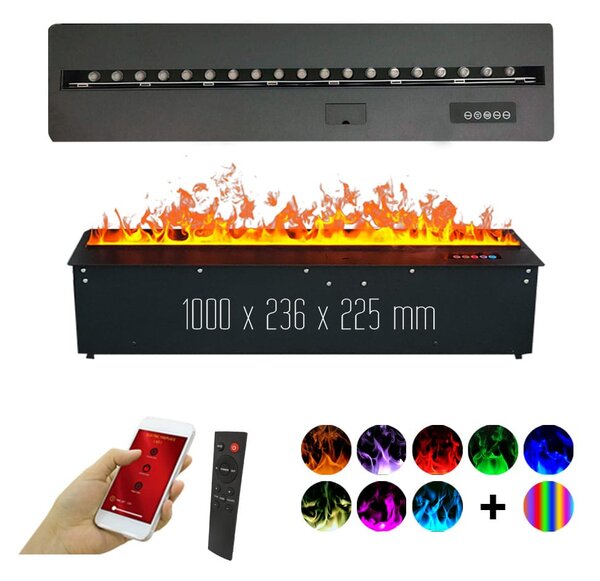 Focar semineu electric 3D cu vapori de apa incorporabil, Led, cu sunet, 8 culori, Wi-Fi cu APP internet, ElectricSun MISTique mediu 100cm