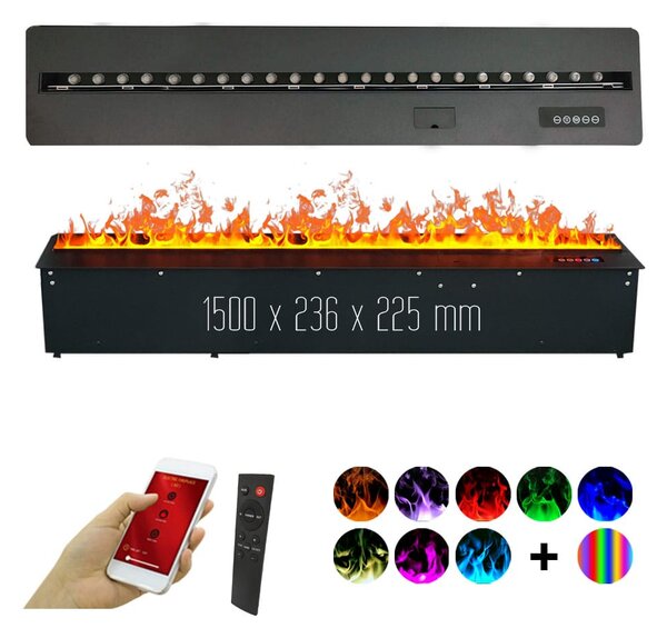 Focar semineu electric 3D cu vapori de apa incorporabil, Led, cu sunet, 8 culori, Wi-Fi cu APP internet, ElectricSun MISTique MARE 150cm