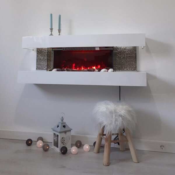 Semineu electric 3D ElectricSun Paula alb mediu, cu sunet, 10 culori, Wi-Fi cu APP internet, L120xH46x31cm