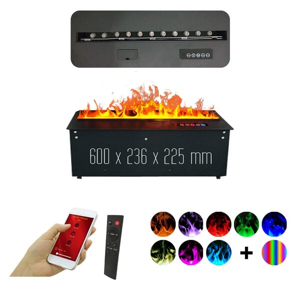 Focar semineu electric incorporabil 3D cu vapori de apa incorporabil, Led, cu sunet, 8 culori, Wi-Fi cu APP internet, ElectricSun MISTique mic 60 cm