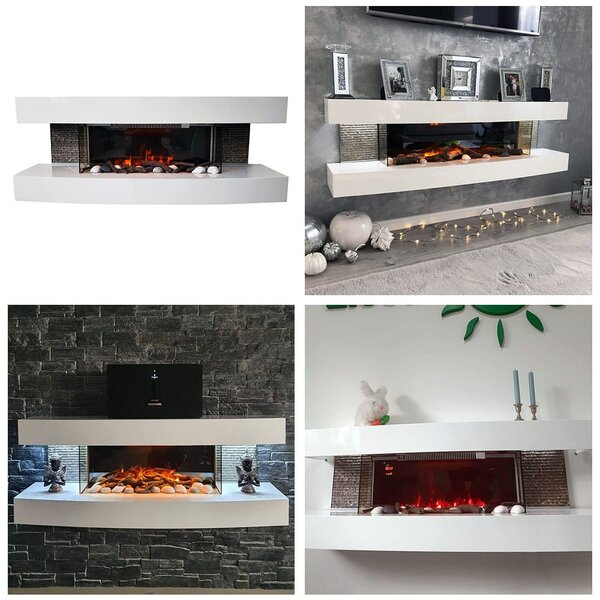 Semineu electric 3D ElectricSun Paula alb mediu, cu sunet, 10 culori, Wi-Fi cu APP internet, L120xH46x31cm
