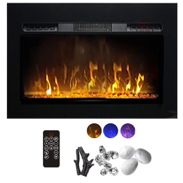 Semineu incorporat 3D ElectricSun PAULA GLASS negru XXS, pe perete, podea sau incorporabil, 3 culori, L76xH45cm